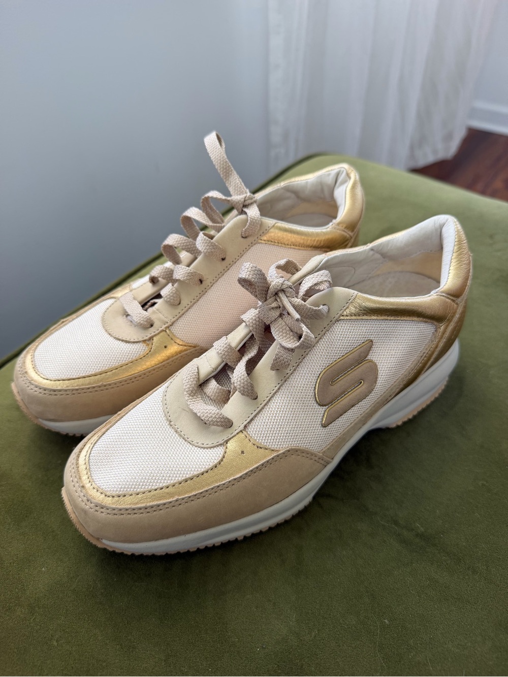 Skechers Women’s Cream & Gold Lace-Up Sneakers